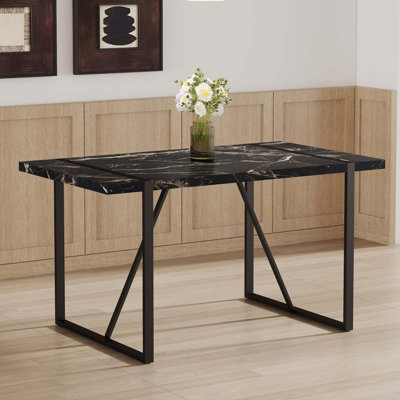 Industrial rectangular MDF dining table for 4-6 people with 1.5 inch thick MDF top and black metal legs for work desk