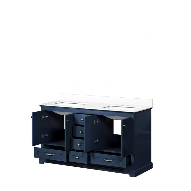 Dukes 60 in. W x 22 in. D Double Bath Vanity, Navy Blue, White Cultured Marble