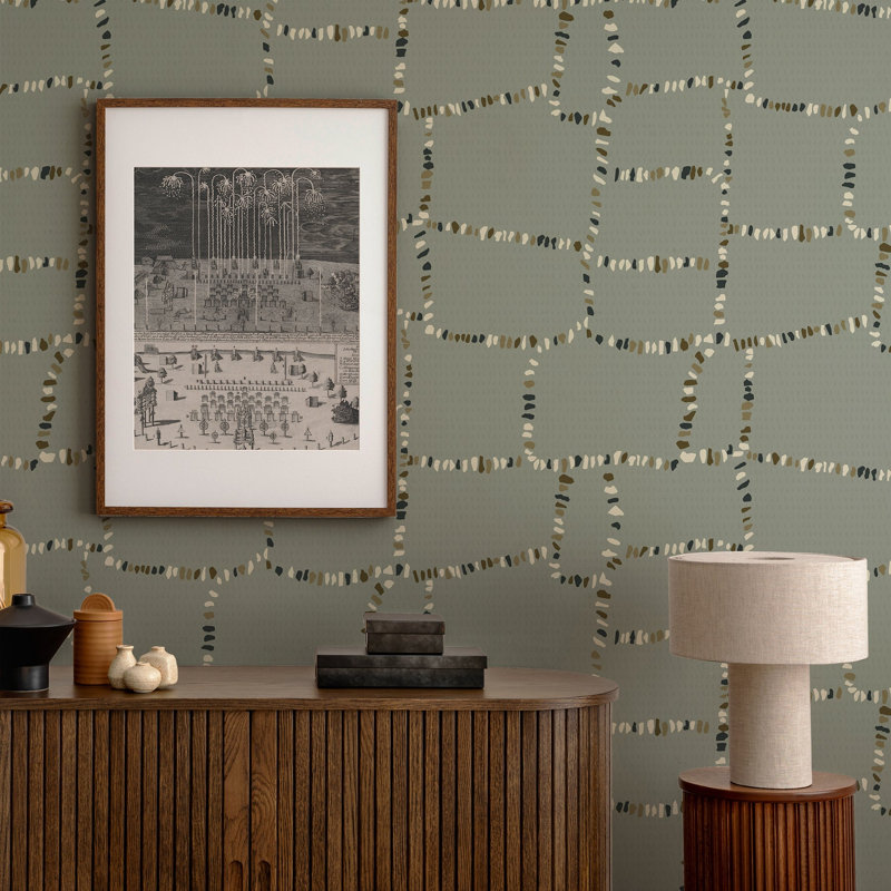 Papier peint Tumin Ruins, Non encollé, Cendre bleu gris, Toile de ramie synthétique