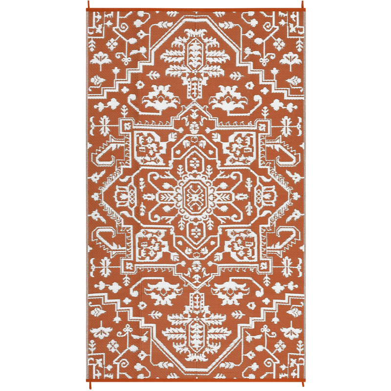 Waterproof Outdoor Rug Reversible Plastic Straw Patio Rug, UV-Resistant Vintage Medallion Carpet, Large Outside Mat for Patio, Deck, Porch