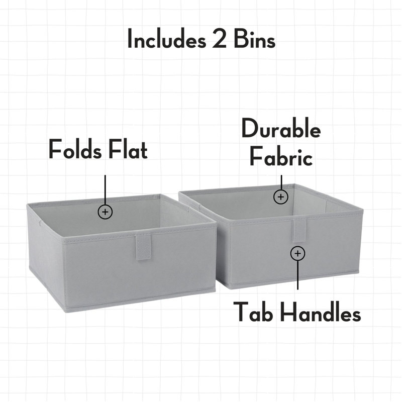 Organisateur de rangement en tissu pliable avec poignées 2 pièces RiverRidge Kids, Grey