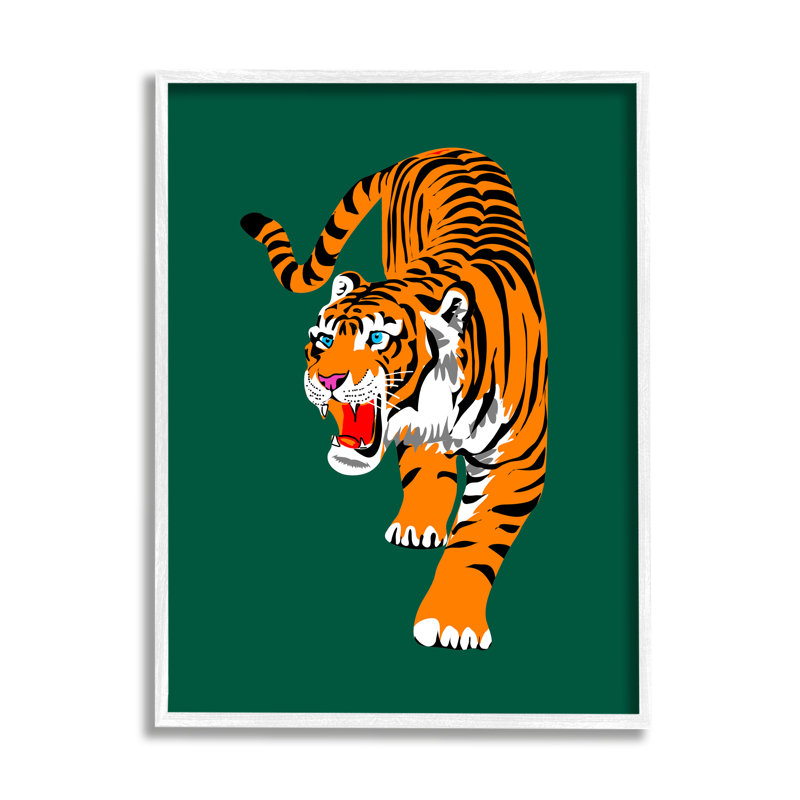 «Roaring Tiger» sur vert encadré par House of Lulu, Giclée encadrée blanc bord de mer, H 20 po x l 16 po x P 1,5 po