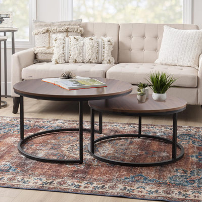 Iysiss Round Modern Nesting Coffee (Set of 2), Stacking Living Room Accent Tables with Tabletops and Metal Frame