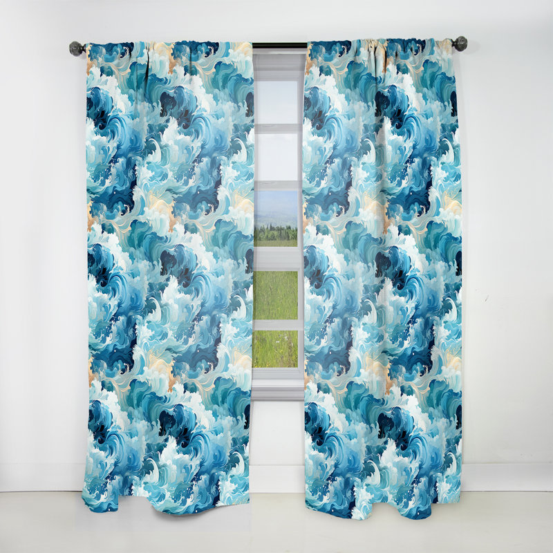 Motif tropical II - rideau en velours tropical obscurcissant - 1 panneau Oceanic Mirage, L 52 po x L 90 po