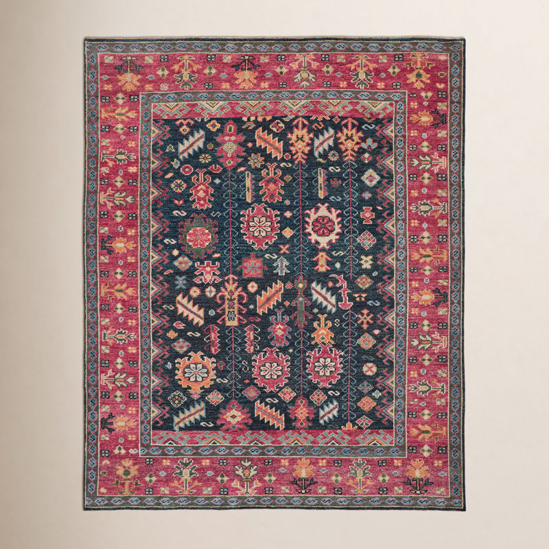 Piraj Wool Geometric Area Rug in Red, Rectangle 5'6" x 8'6"