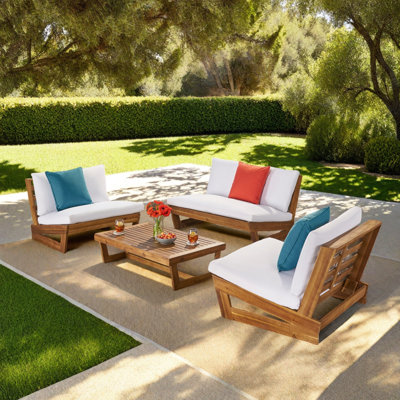 Louise Acacia 4 - Person Patio Conversation Sets with Cushions