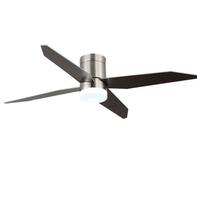 52" Contemporary Flush Mount Ceiling Fan with LED Light, 4 Reversible Wood Blades, DC Motor, Remote Control, Dimmable & Color Adjustable Lighting for Bedroom or Living Room