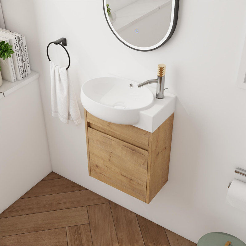 Romolo 16'' Wall Mounted Single Bathroom Vanity set, Floating Bathroom Vanity with Ceramic Basin Sink Top,1 Door