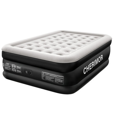 Matelas gonflable CHEIMOR 45 cm (18 po) Queen, pompe électrique intégrée, sac de transport inclus, chambre simple, usage intérieur/extérieur, capacité de 363 kg (800 lb), noir