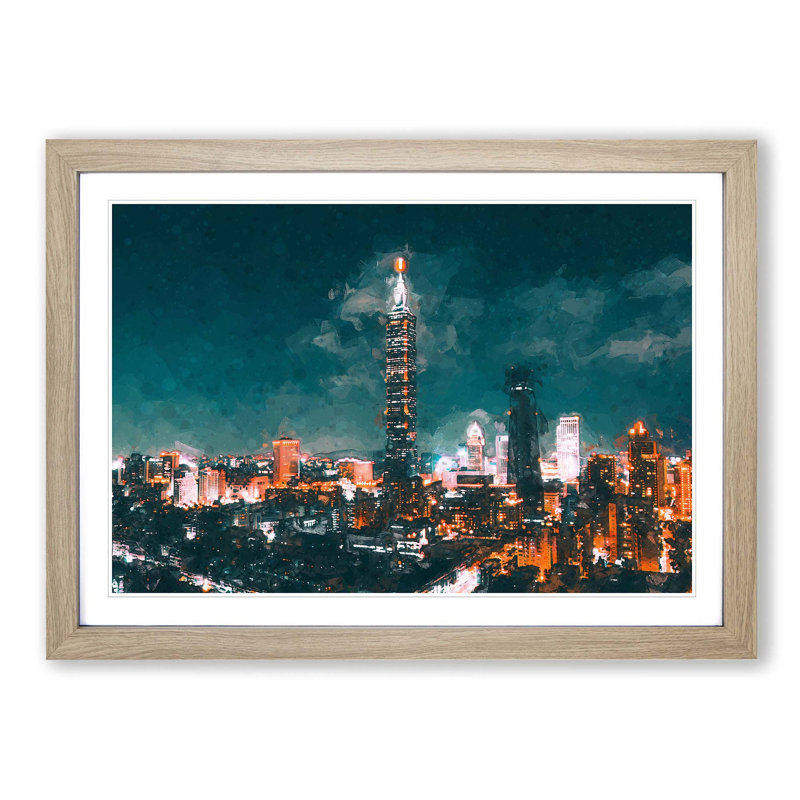 Taipei City Taiwan in Abstract - Picture Frame Graphic Art Print, 27cm H x 36cm W x 2cm D, Oak Framed