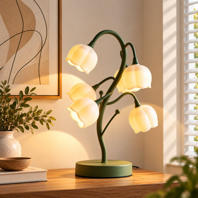 Flower Table Lamp, Decorative Lily of The Valley Reading Light with 6 Lily Blooms, Romantic Floral Night Light for Bedroom Living Room