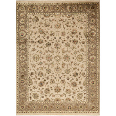 Hand-Knotted High-Quality Ivory and Brown Area Rug