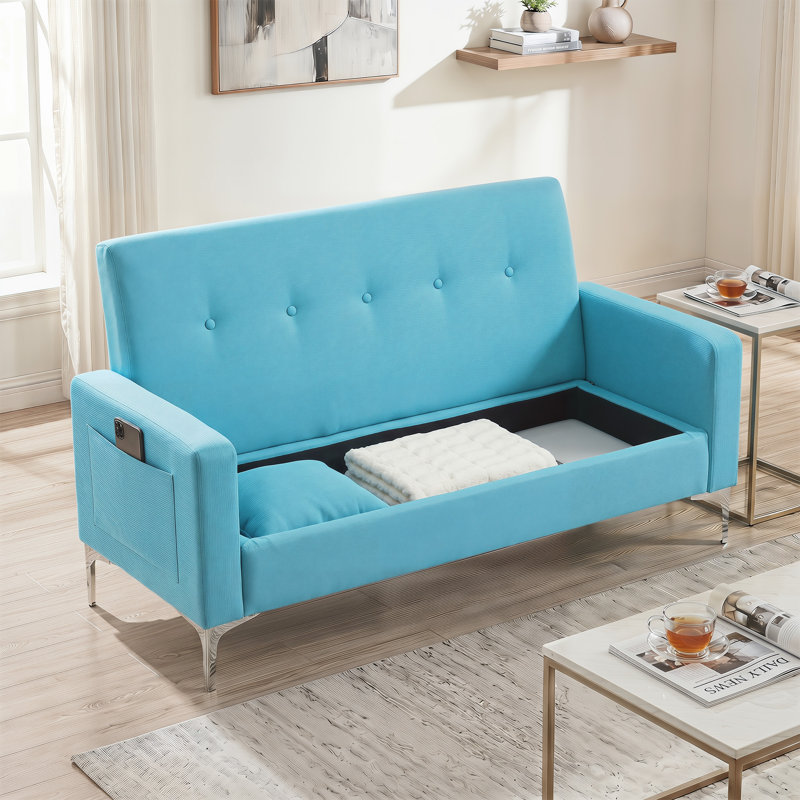Canapé double de 57 pouces avec rangement, canapé pratique pour le salon, bureau à domicile, bleu, Blue