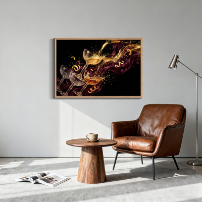 «Versing Champagne in Crystal Glasses with Golden Splash», art mural sur toile