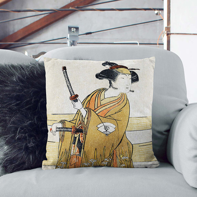 Woman with Samurai Swords by Katsukawa Shunsho Cushion with Filling, Black, 55cm H x 55cm W x 20cm D