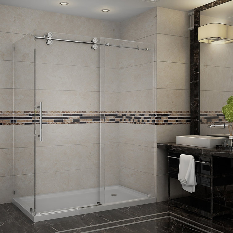 Langham 60" W x 77.5" L Frameless Rectangle Sliding Shower Enclosure with Base Included