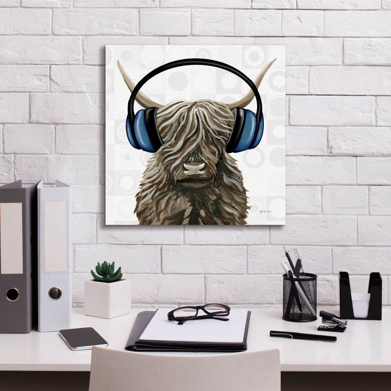 «Music Cow Blue C» par Yvette St. Amant, art mural sur toile, H 18 po x l 18 po x P 0,75 po