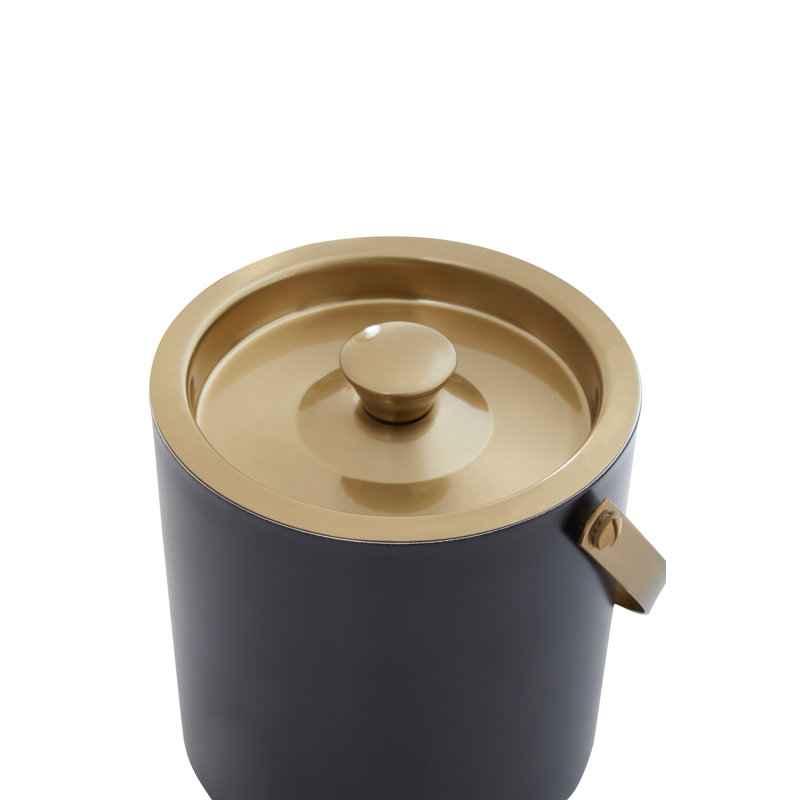 Aldrin Silver Finish Ice Bucket With Tongs, Gold/Black