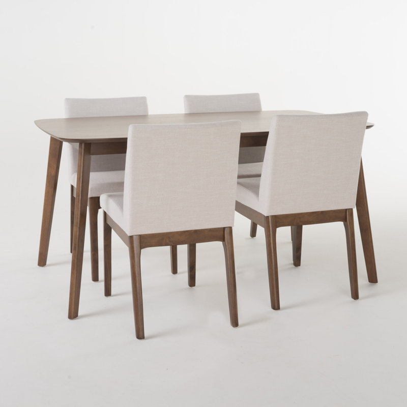 Ensemble de salle à manger 4 personnes Dashone, Noyer naturel, Beige clair