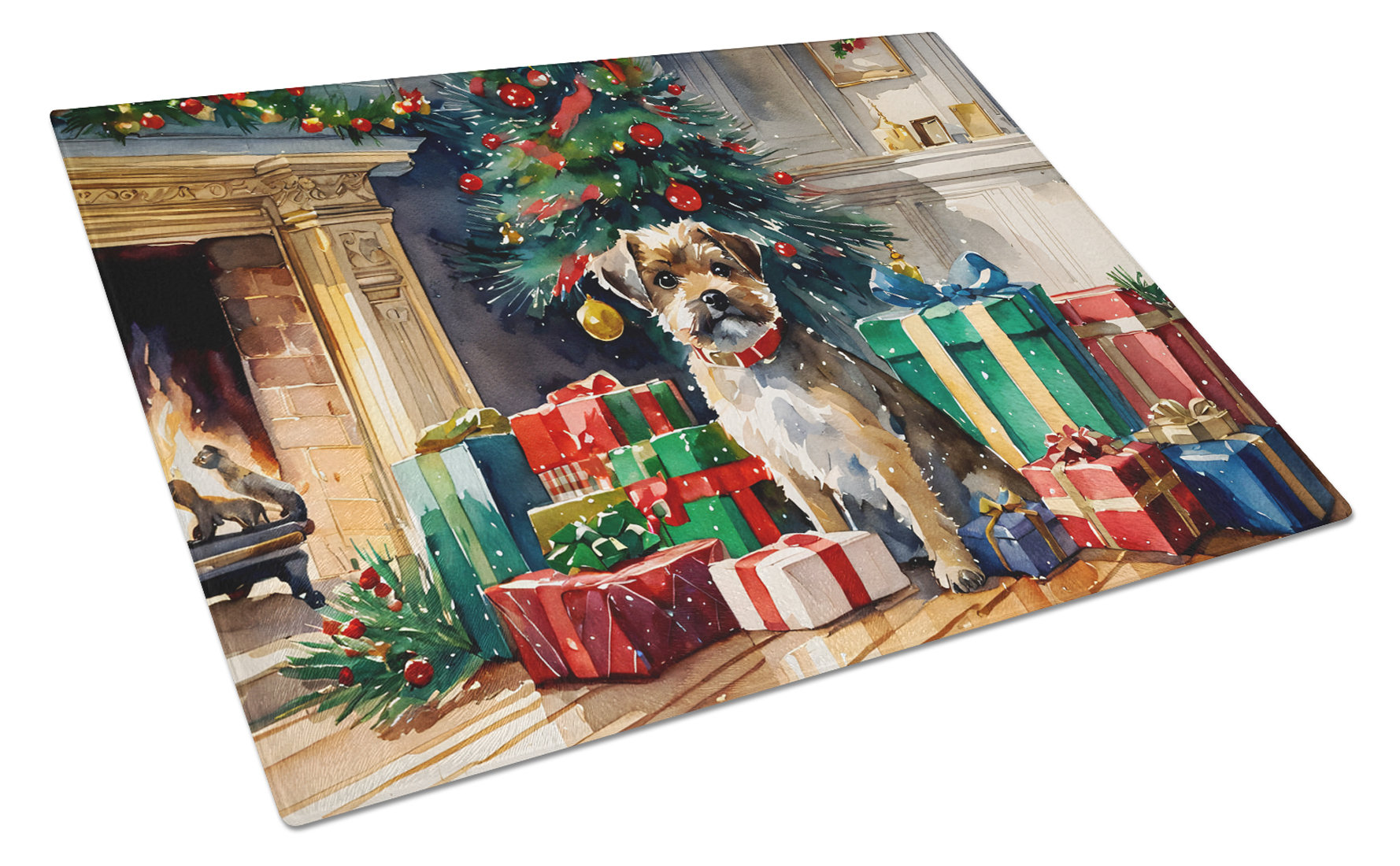 Caroline's Treasures Border Terrier Cozy Christmas Glass Cutting Board ...