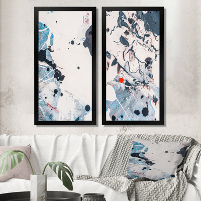 «Black and Blue Paint Stains», ensemble de 2 peintures sur toiles