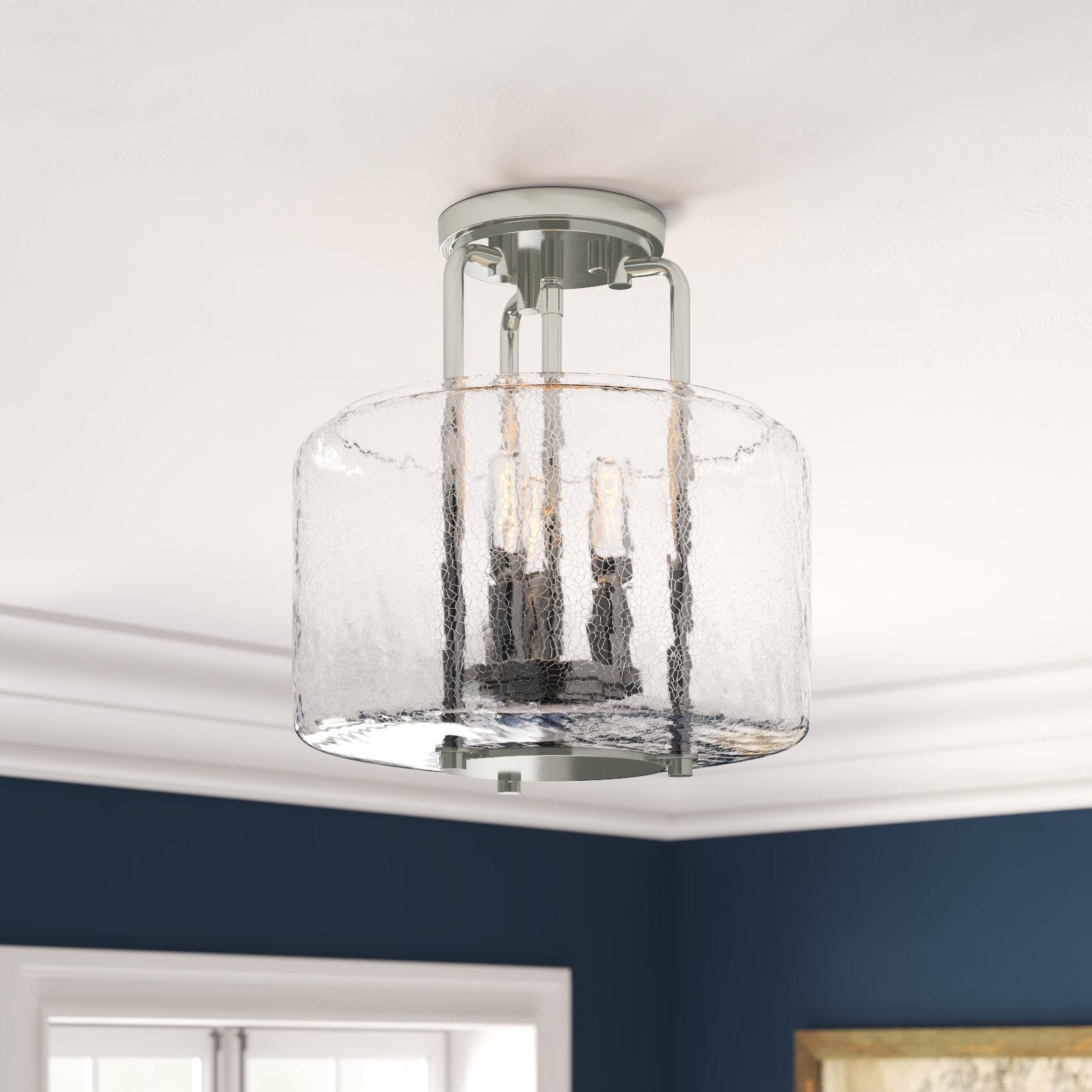Dottie 3-Light Semi Flush Mount, Satin Nickel