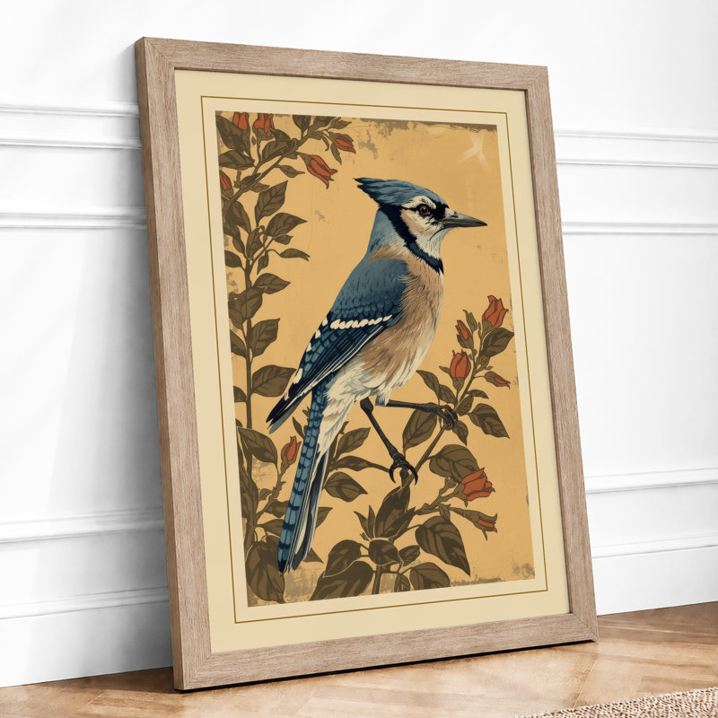 Blue Jay On Branch Vintage - Print, A2 - 59.4 x 42.0 cm, Oak
