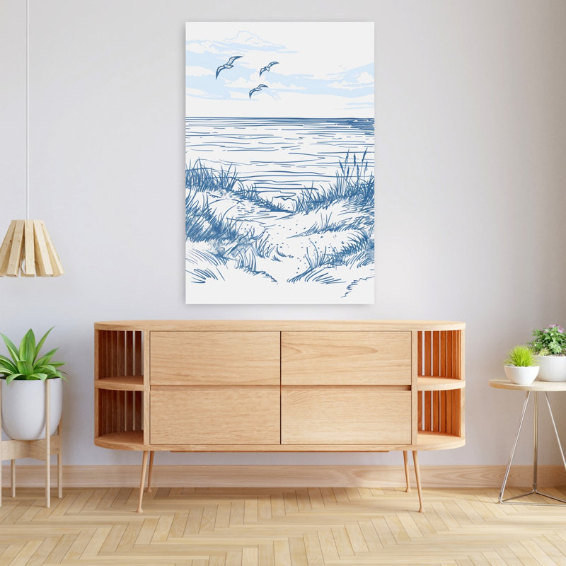 Art contemporain, art abstrait, oiseau, poisson, plage, H 48 po x l 32 po