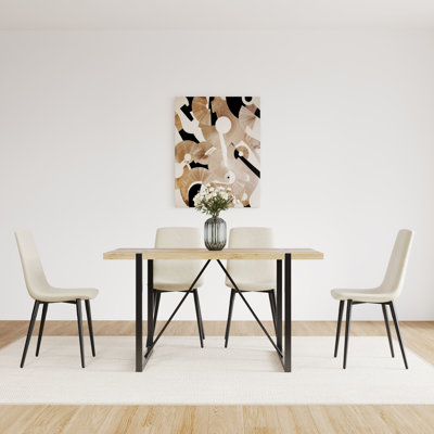 Élégants ensembles de tables de salle à manger en bois MDF avec base en métal, chaises modernes pour la maison
