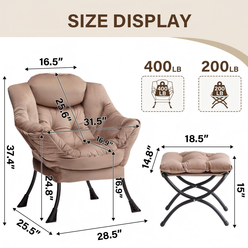 Fauteuil paresseux et rembourré Abramson, Velours kaki, Non