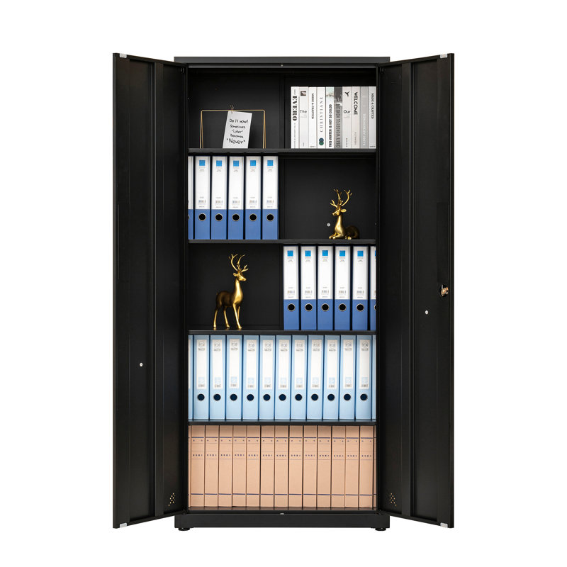 High Storage Cabinet With 2 Doors And 4 Partitions To Separate 5 Storage Spaces, Home/ Office Design, Black