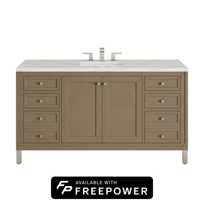Chicago 60"W Single Vanity W/ Freepower Wireless Charger, Ethereal Noctis, Walnut Whisper