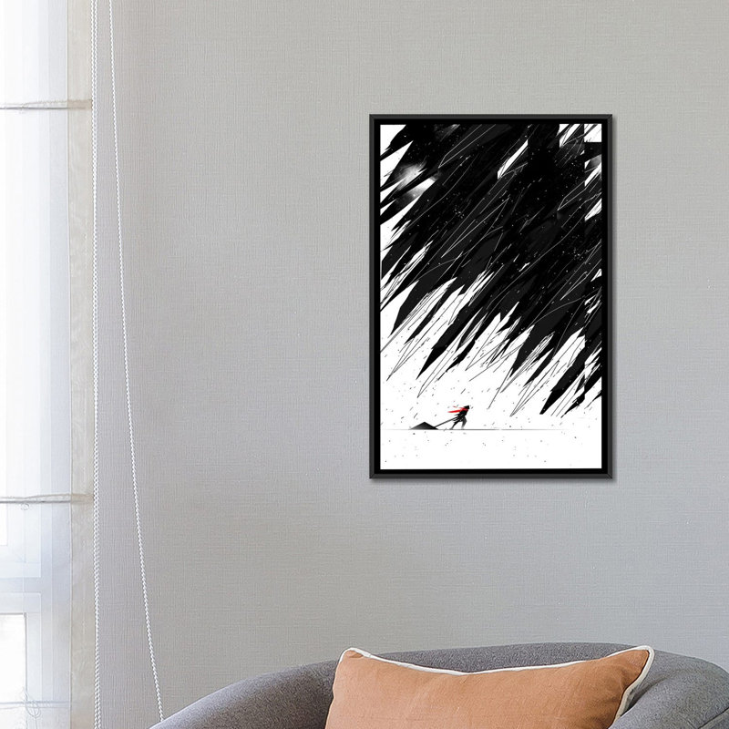 Tempête géométrique, impression sur toile tendue, H 26 po x l 18 po x P 1,5 po, Toile avec cadre noir, Pas de tapis