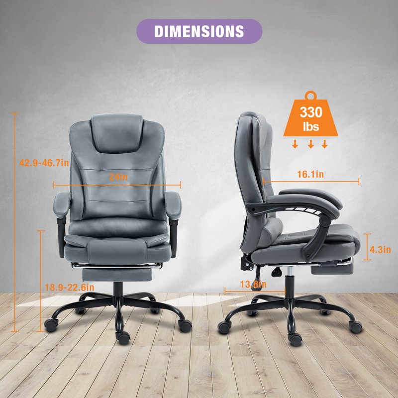 Grand et grand fauteuil de bureau de direction avec repose-pieds, fauteuil d'ordinateur pivotant inclinable ergonomique à haut dossier
