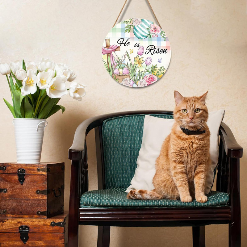 Pâques, il est ressuscité, décorations de porte de campagne, panneau de couronne de Pâques floral pour porte d'entrée