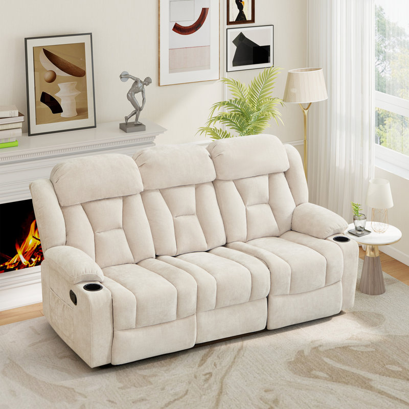 Canapé inclinable manuel de 74,04 pouces avec siège central fixe, Beige