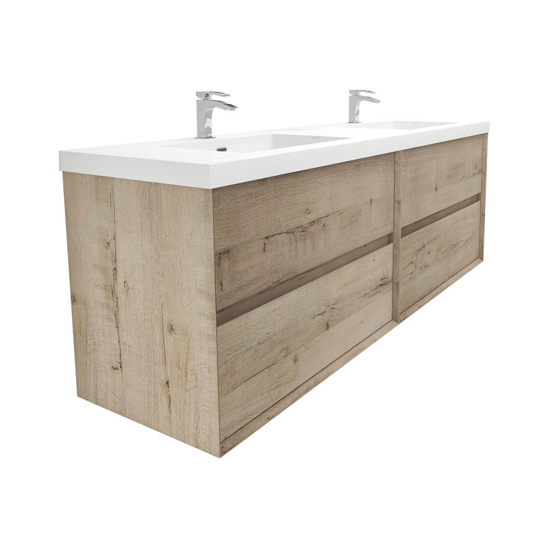 Ensemble de meuble-lavabo double mural 72 po Freidin, Chêne clair