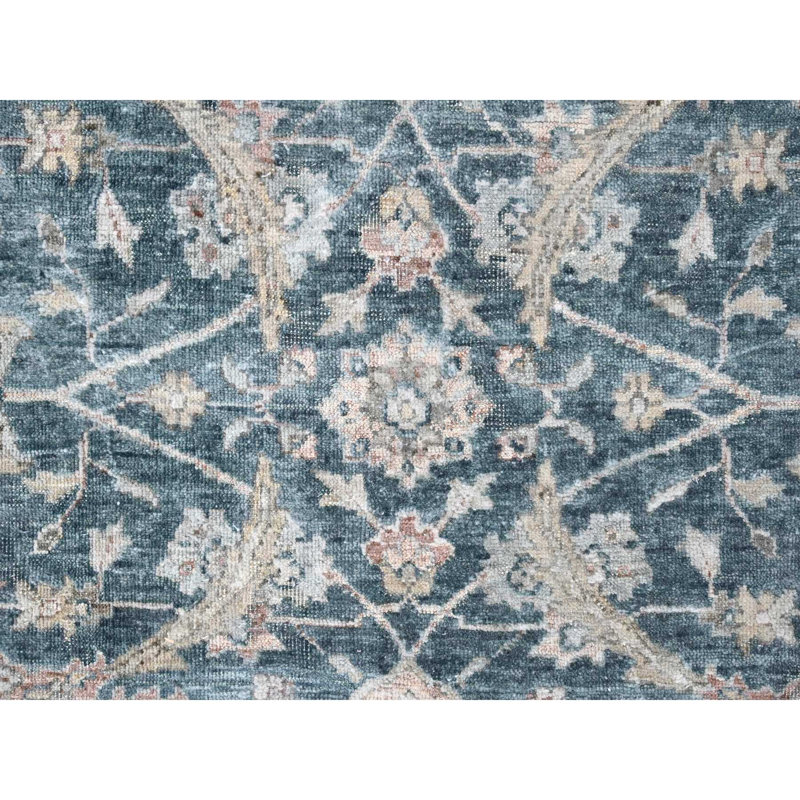 Tapis oriental bleu sarcelle 9 pi x 11 pi 10 po, motif Tabriz vieilli, patiné à zéro, velours rasé, 100% laine, noué à la main