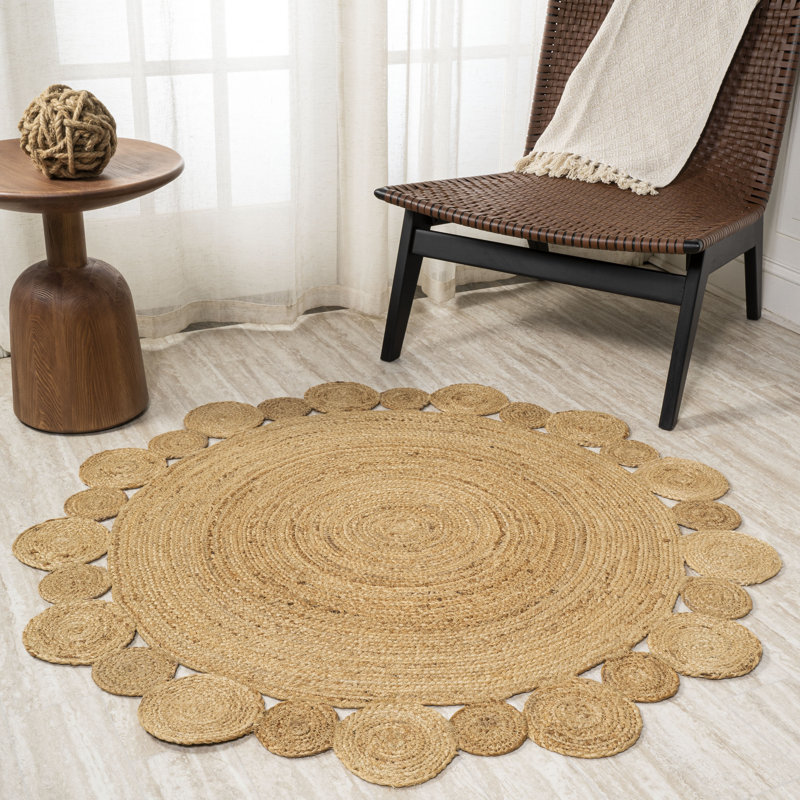 Tapis rond à motif géométrique brun, Rond 4 pi