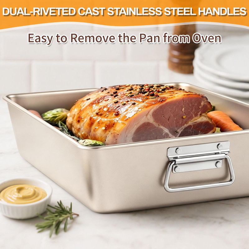 13 PCS Nonstick Bakeware Set,Carbon Steel Baking Pans Set with Dual Handles, Includes Roasting Pan, Pizza Pan, Cookie Sheet, Cake Pans, Muffin Pans, Cooling Rack, Oven Mitts (Champagne Gold)
