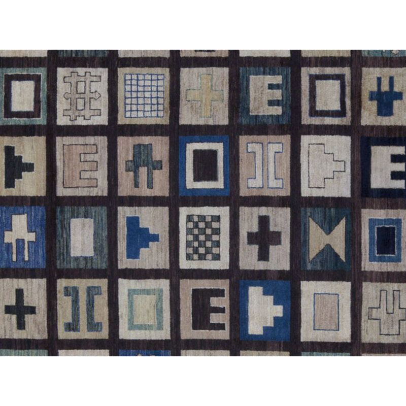 Tapis ivoire et bleu noué à la main de haute qualité