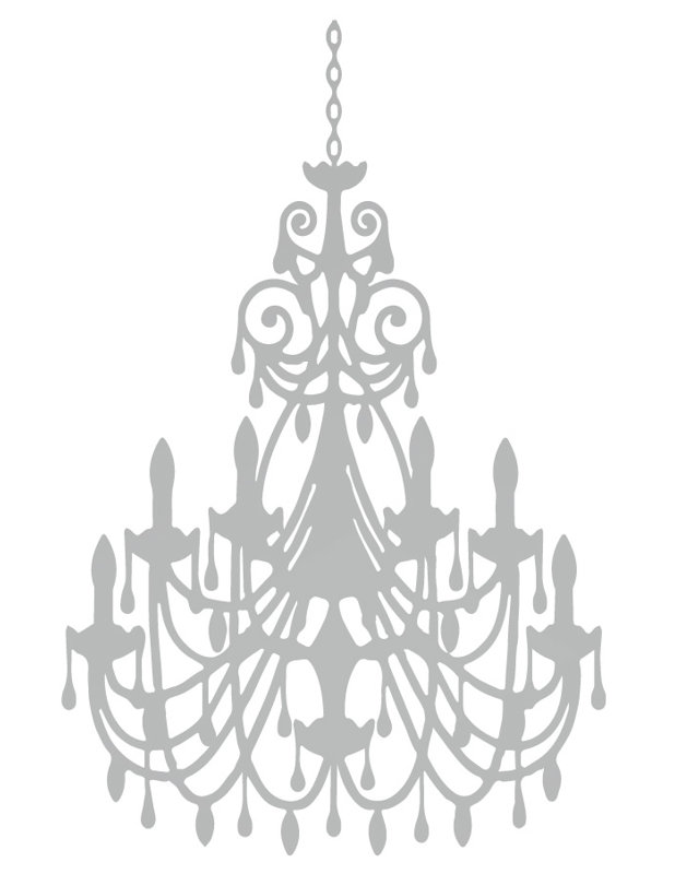 Décalcomanie murale lustre ornée, H 24 po x l 16 po x P 0,01 po, Argent