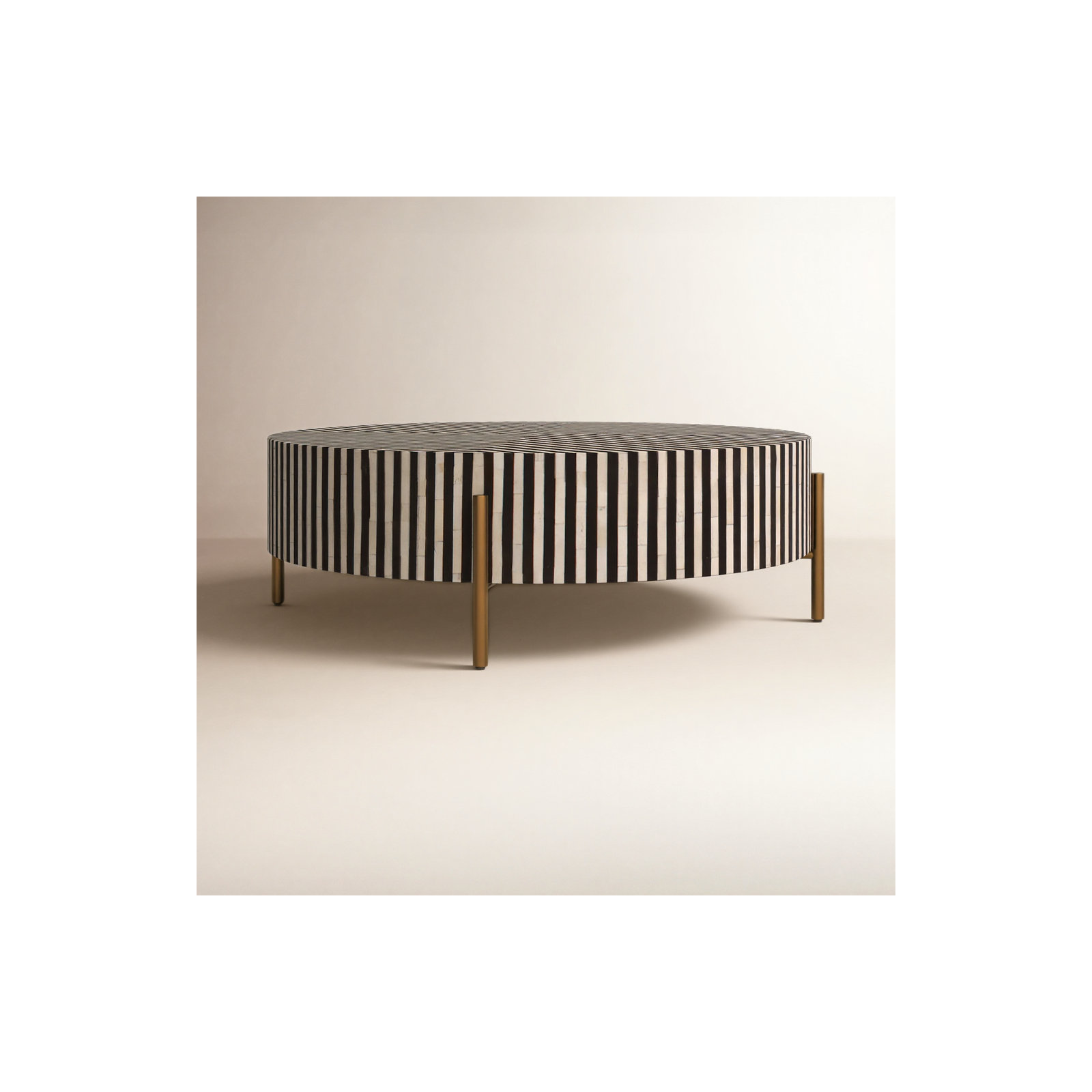 Bron Round Bone Inlay Coffee Table, 12" H x 36" L x 36" W