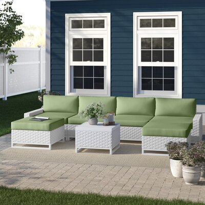 Azyon All Weather Wicker/Rattan 4 - Person Seating Group with Cushions -  Wade Logan®, MIAMI-07b-CILANTRO