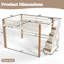 Lit mezzanine double en bois pleine grandeur avec tablettes de rangement, crochets et espace sous le lit, beige et naturel-131271894