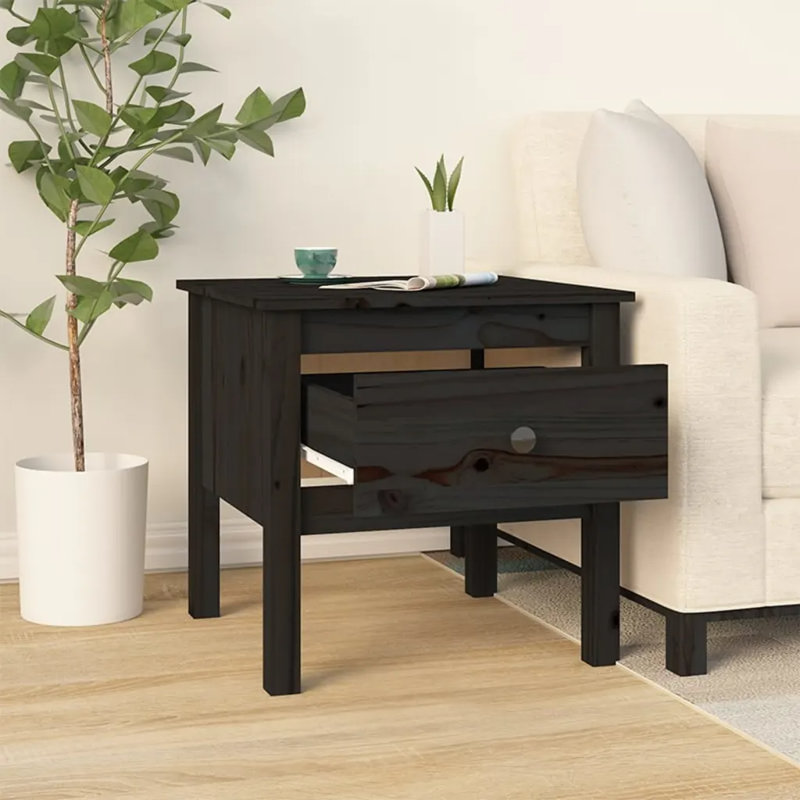 Kitija Solid Wood Side Table Set, Black