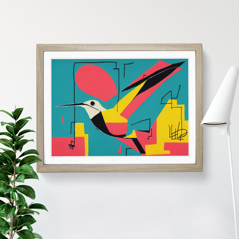 Hummingbird Graffiti Abstract 1 Piece Single Picture Frame Wall Art, 34cm H x 46cm W x 2cm D, Oak