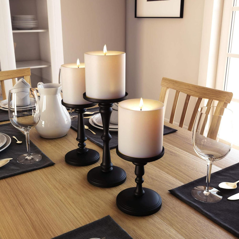 Candle Holders Set Of 3 - Metal Candle Holders For Pillar Candles & LED Flameless Candles - Tall - Decorative For Table, Fireplace & More - Pillar Candles Holders Sets Of 3
