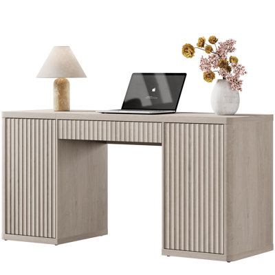 Bureau cannelé Cesiro 61 po avec tiroir et armoires
