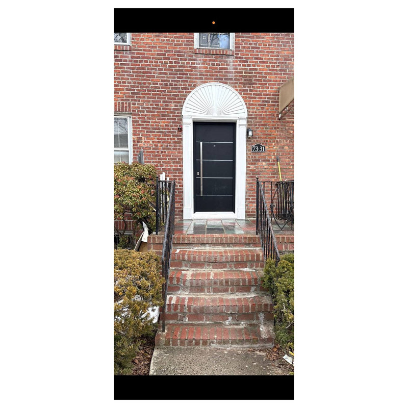 Front Exterior Prehung Steel Door / Deux 6083 Black Enamel / Stainless Inserts Entry Metal Modern Painted W36" x H80" Right hand Inswing